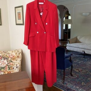 Valerie Stevens Red 100% Silk Double Breasted Jacket 14 & Matching Trousers 16